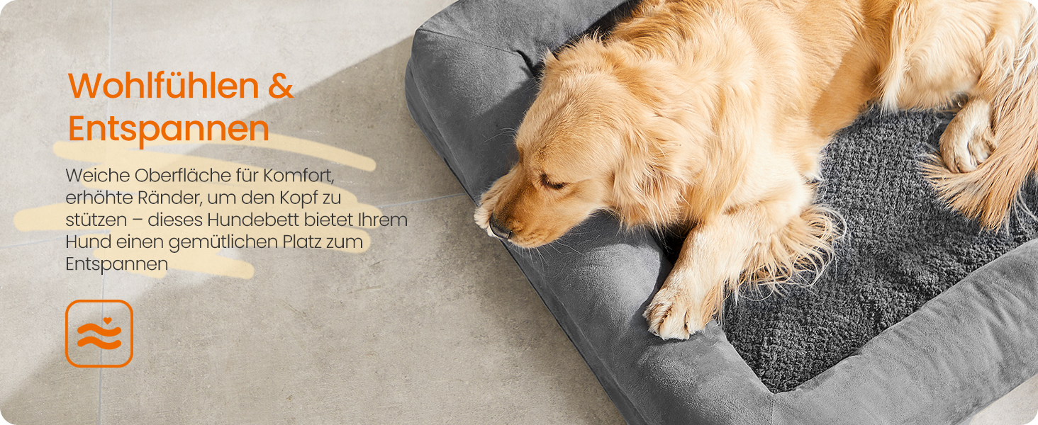 Ортопедичне ліжко для собак Feandrea, м'яке, з високими бортиками, 112x86x18 см, сірий колір, знімний чохол