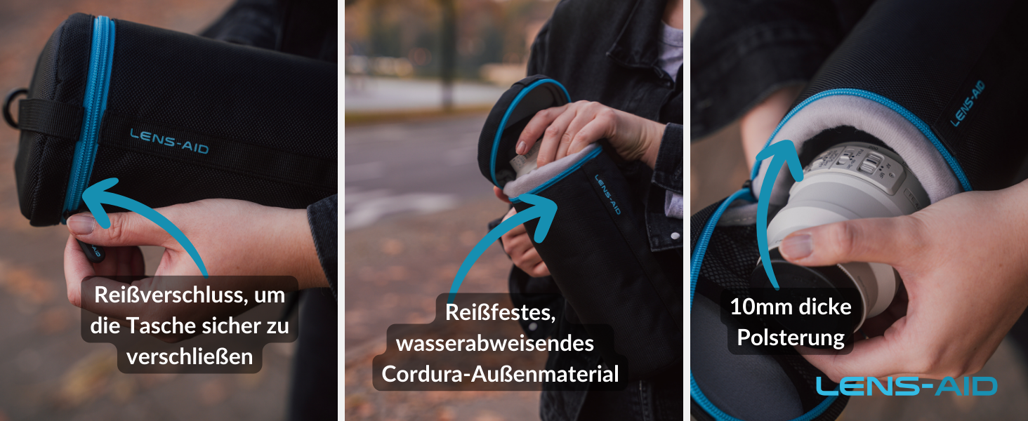 Чохол для об'єктива LENS-AID з товстим захистом, з блискавкою та ремінним кріпленням (XXL, 12 x 35 см)