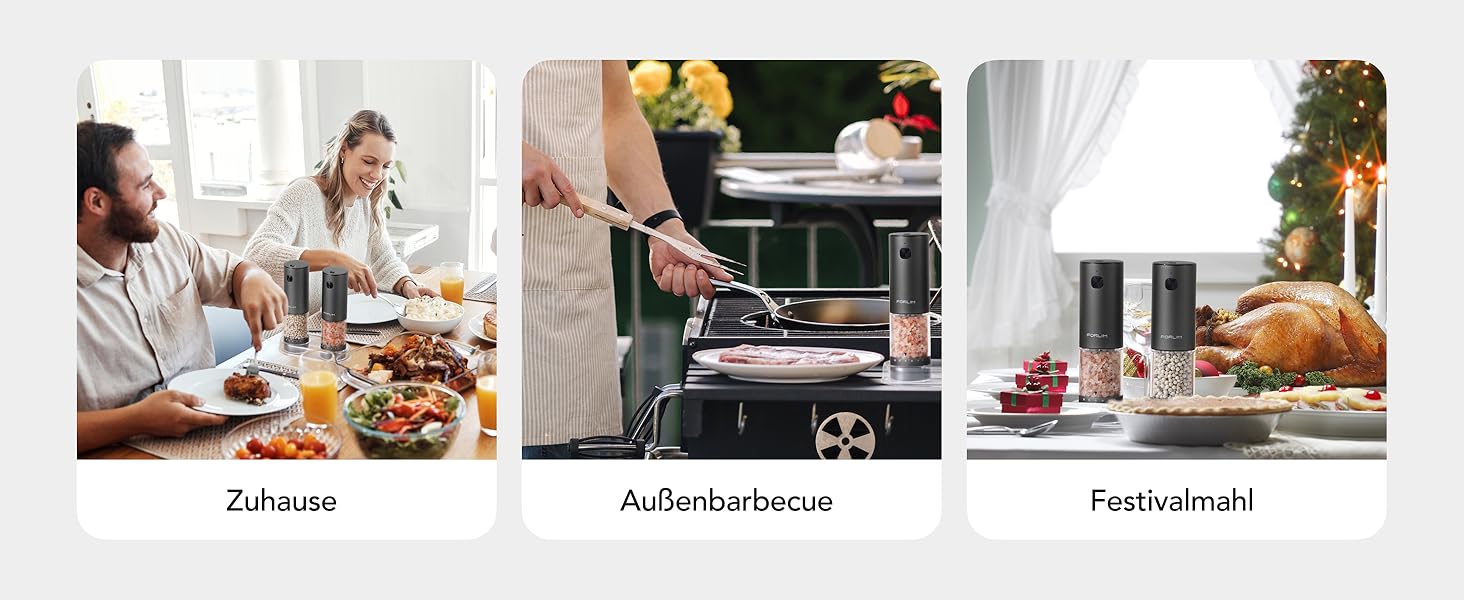 Електрична мельниця для солі та перцю FORLIM, USB-зарядка, регулювання помелу, 7 ступенів, 2 шт. (чорний+білий)