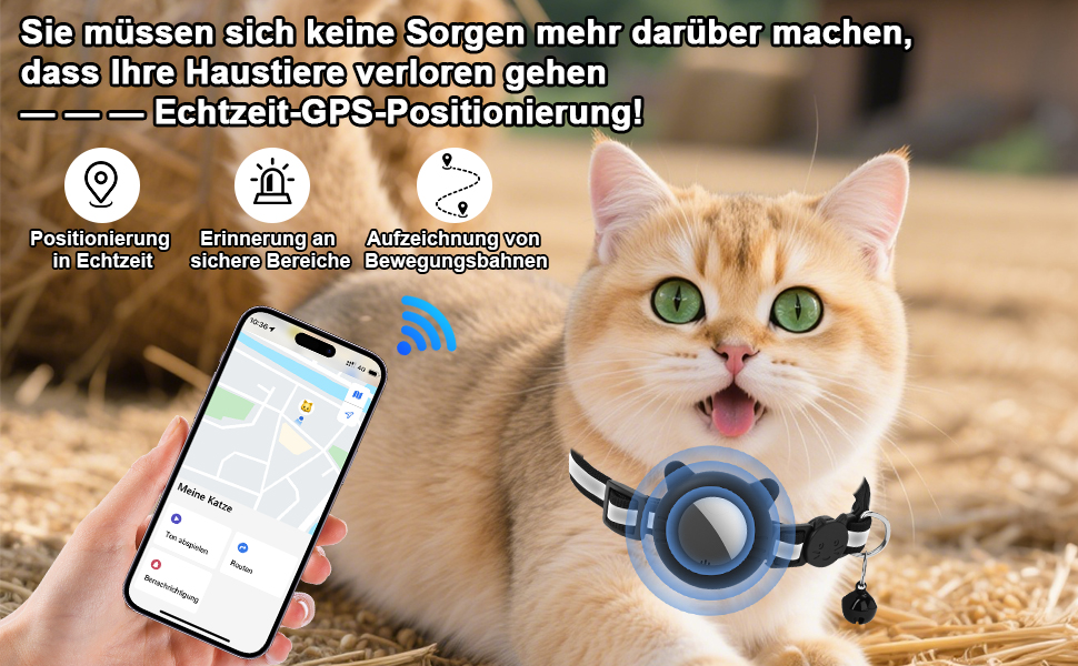 Нашийник для кота Robofun з GPS трекером, світловідбиваючий, регульований, чорний (сумісний з Airtag, iOS)