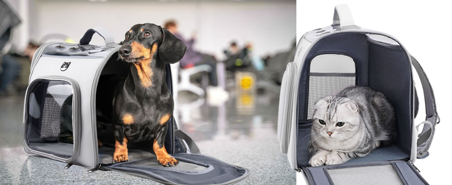 Рюкзак для кота з вікном, переноска для котів та маленьких собак (до 8 кг), сірий, дихаючий, складаний