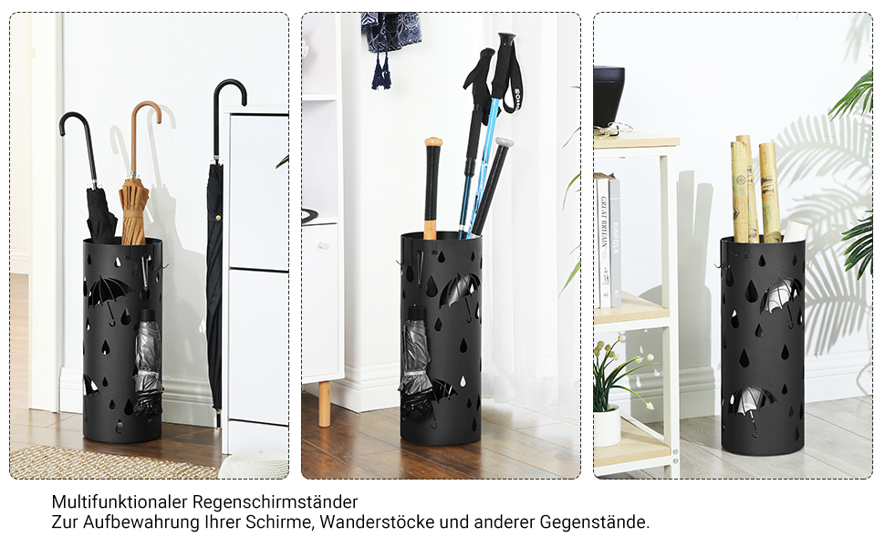 SONGMICS Umbrella Stand - White & Black, 49 x 19.5 cm - Durable & Stylish