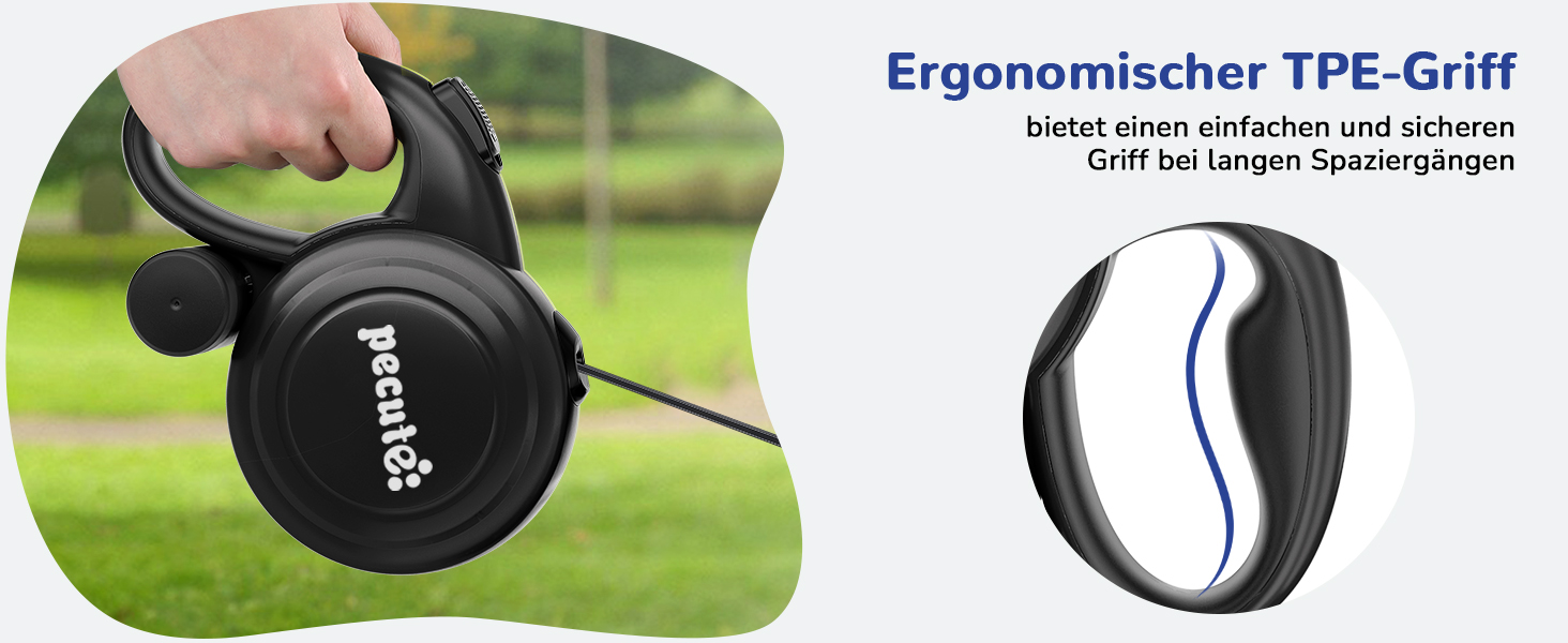 Рулетка для собак Pecute 10м, чорна, до 50 кг, антизаплутування, швидке гальмування