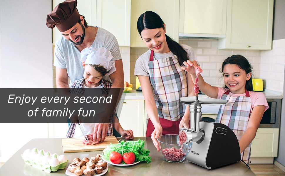 М'ясорубка електрична 2000 Вт з насадкою для ковбас, нержавіюча сталь, 3 диски, чорно-срібна – для дому