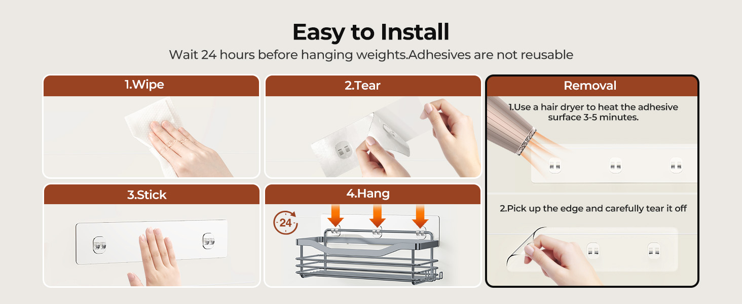 Набір душових корзинок Orimade з 5 гачками, 3 шт. (чорний, сірий) - без свердління, нержавіюча сталь SUS304