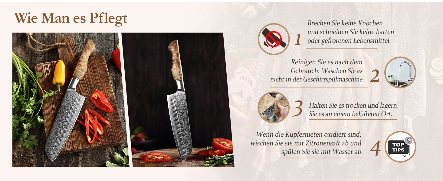 HEZHEN Кухонний ніж Gyuto 21см з дамаської сталі VG10, преміум якість, з ручкою з берези, для дому та ресторану
