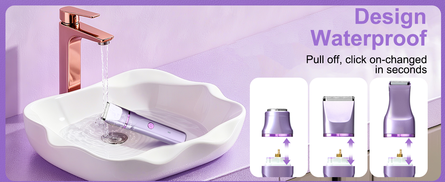 Електричний жіночий триммер 3-в-1 для тіла, обличчя, ніг, рук, під пазухами та зоною бікіні. Вологостійкий, перезаряджається (фіолетовий)