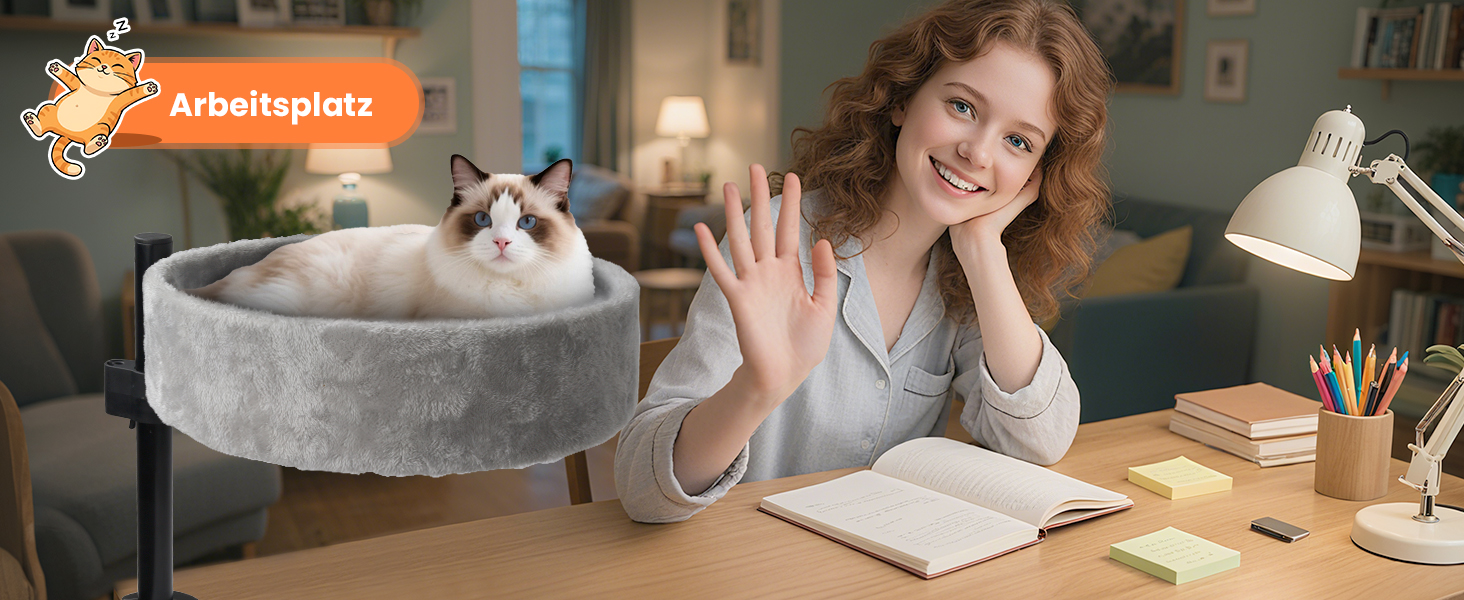 BSWAY Крісло-гніздо для кота на стіл - Покращена 360° обертання, регульована висота, без свердління. Підвищене котяче ліжко над столом. Тримає кошеня/кота близько, робочий простір вільний. Крісло-ліжко для кота на стіл (Сірий, XL)