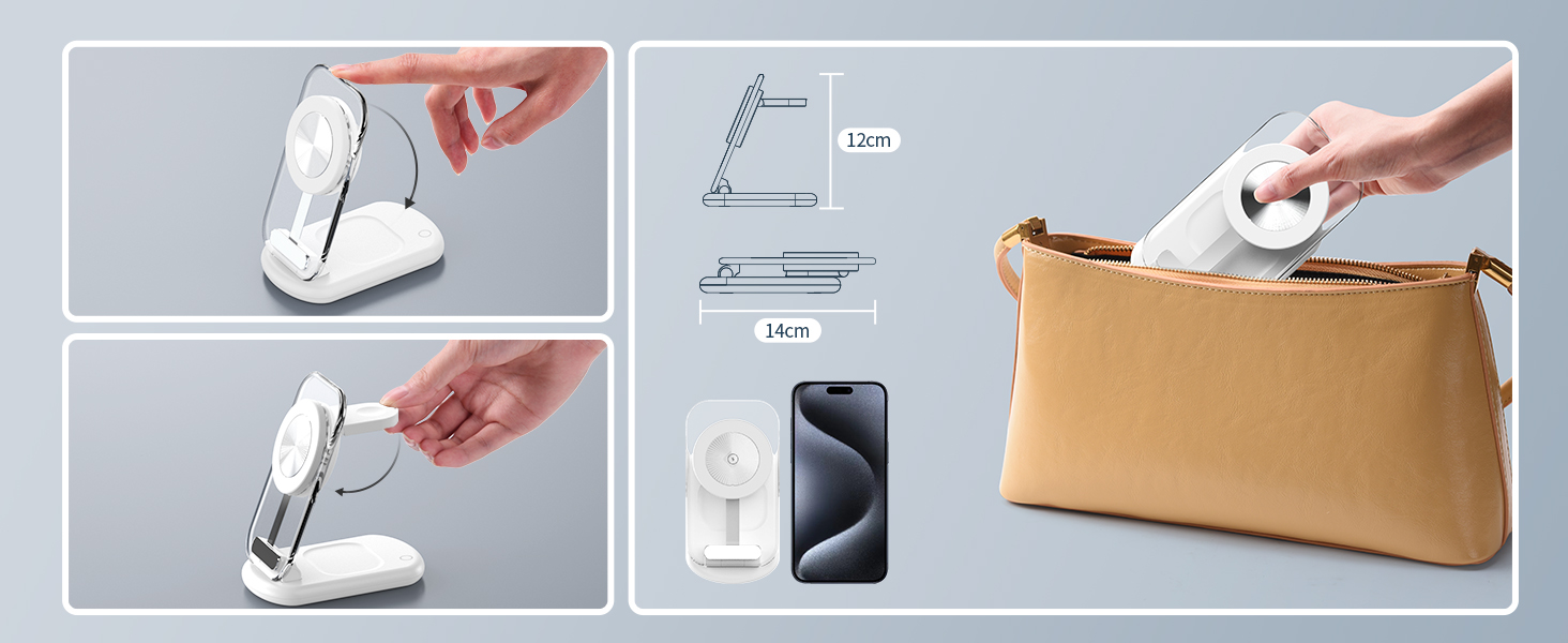 MagSafe Зарядна станція 3-в-1: Бездротовий зарядний пристрій для Apple Watch Series 9/Ultra 2/1, iPhone 16/15/14/13/12, AirPods - Чорний