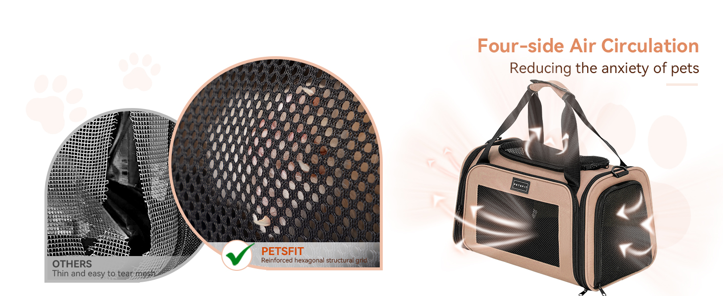 Транспортна переноска для котів та маленьких собак Petfit - легка переноска для подорожей літаком, з ременем безпеки та розкладною підстилкою, колір хакі (L)