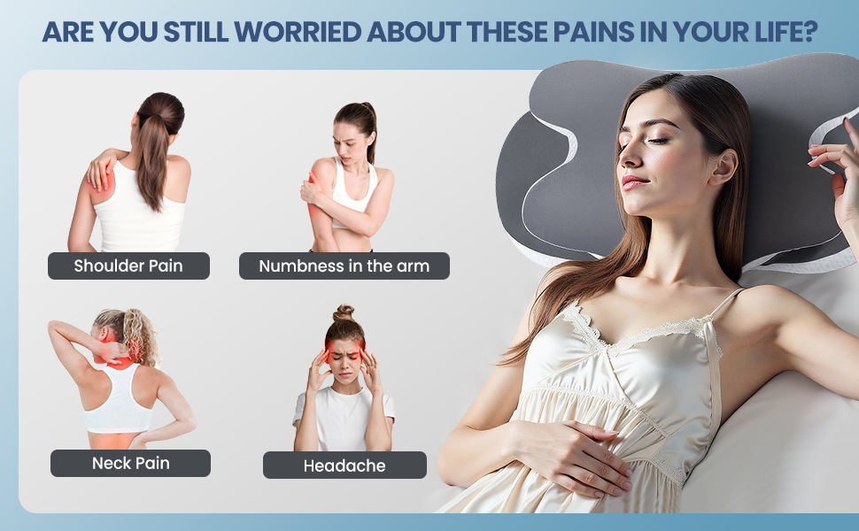 Подушка з піною з пам'яті A-Pce для всіх сплячих положень, ергономічна ортопедична подушка для зняття болю в шиї та плечах, подушка з знімним чохлом, сірого кольору, середньої жорсткості