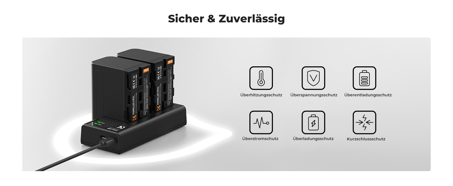 K&F CONCEPT NP-F970: 2 акумулятори 6600mAh та LED-зарядний пристрій (сумісний з Sony NP-F550, F570, F750, F770, F930, F950, F960, F970) для LED-ліхтів, моніторів та камер