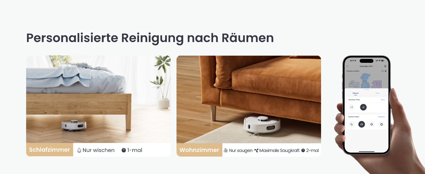 Робот-пилосос SwitchBot K11+ з мокрою прибиранням, 6000Pa, самостійна очистка контейнера, LDS-картування, 3.6 дюйми, сумісний з Apple Home, Alexa, Google Home та Matter, бежевий