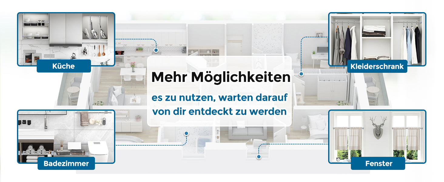 Штанга для штор без свердління AIZESI, 70-120 см, телескопічна, діаметр 22 мм, срібна