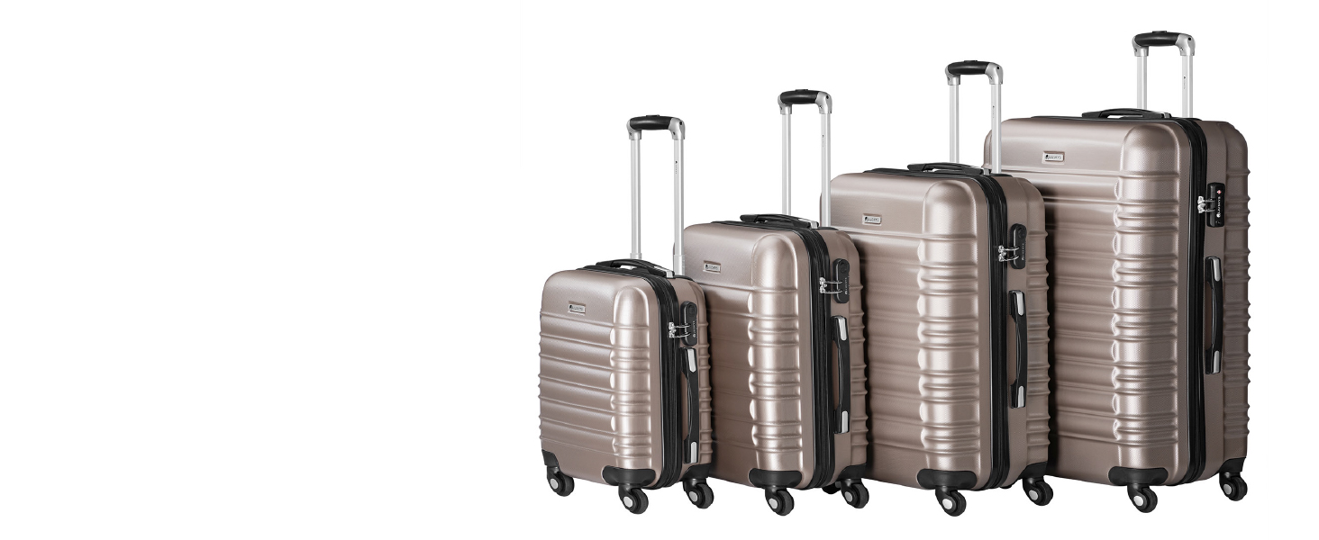 Набір валіз Juskys Hartschale 4 шт. з кодовим замком, тихі колеса 360°, телескопічна ручка, легкі - валізи в кольорі шампань