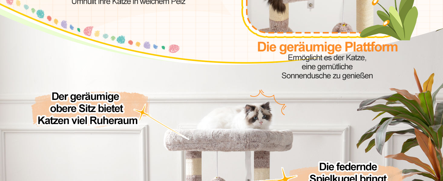 Котячий будиночок Heybly HCT008SW: міцний котячий будиночок з великим м'яким лежаком, місцем для сну та сизалевими стовпчиками для дряпання (коричнево-бежевий)