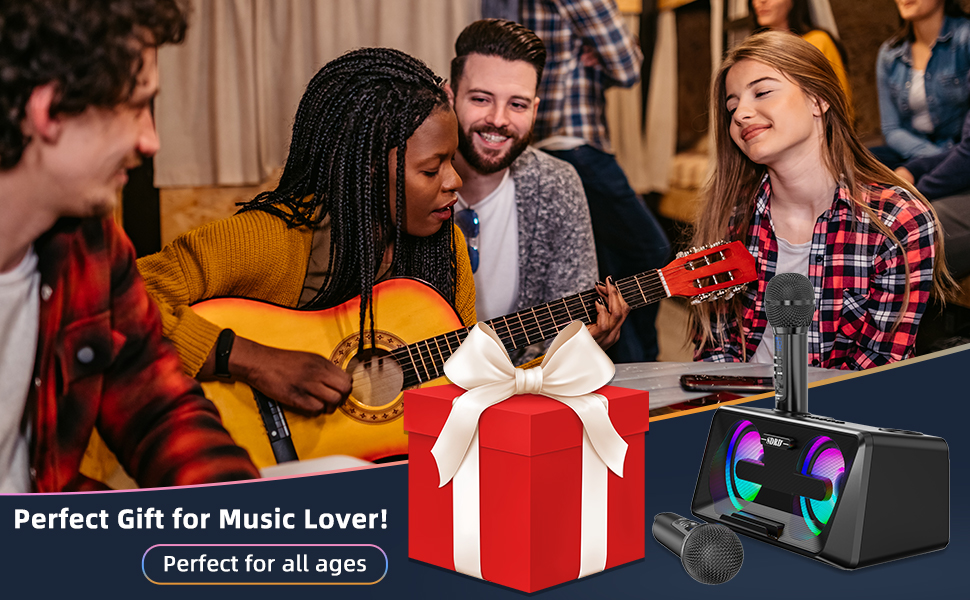 Караоке машина для дорослих та дітей з 2 бездротовими мікрофонами, Bluetooth, світлові ефекти, підставка для телефону, портативна PA система для дому, вечірки, пікніка (чорний)