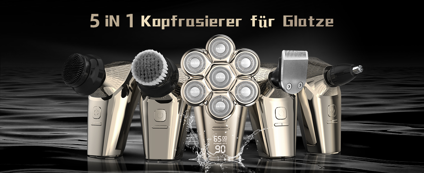 Електричний гоління для лисої голови 5-в-1: гоління, триммінг, догляд за обличчям. Водонепроникний, акумуляторний.