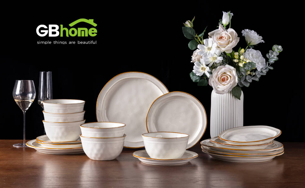 Набір посуду GBHOME Keramik з кераміки (12 предметів) – керамічний посуд, ручної роботи, для 4 осіб, білий