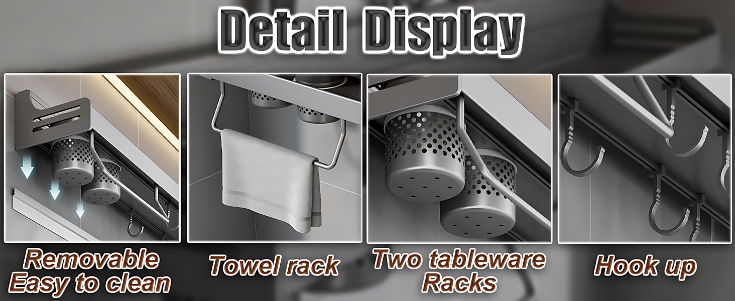 Настінна полиця для спецій, органайзер без свердління, полиці для спецій, тримач для спецій на клейкій основі, металева полиця для кухні, 50 см, сірий