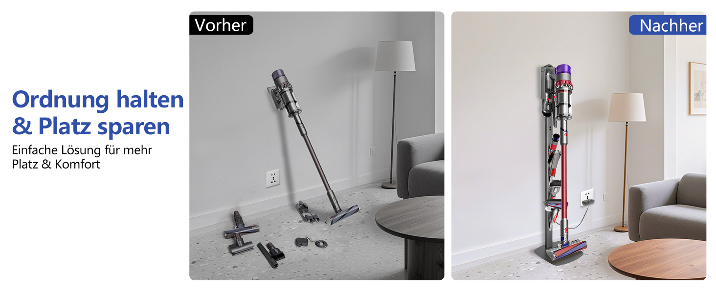 Підставка для пилососів Dyson G5, V15, V12, V11, V10, V8, V7, V6, металева, з 4 гачками та 4 полицями, без свердління, стабільна, на підлогу, приховане кріплення кабелю (темно-сірий)