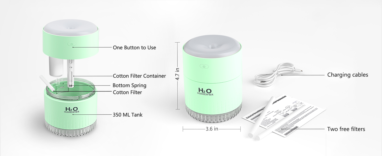 Зволожувач повітря Mini AIR Humidifier з LED-підсвічуванням для дитячої кімнати, офісу, спальні та рослин (Зелений)