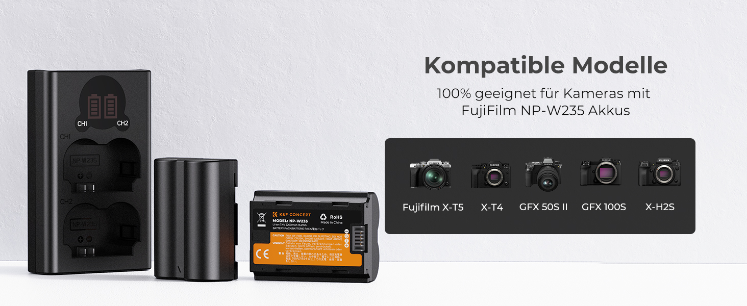 Зарядний пристрій K&F CONCEPT NP-W235 з LED-дисплеєм, Dual Slot, Micro USB та Type-C, сумісний з Fujifilm X-T5, X-T4, GFX 100S, X-H2S, GFX 50S II, VG-XT4. Підтримка передачі даних.