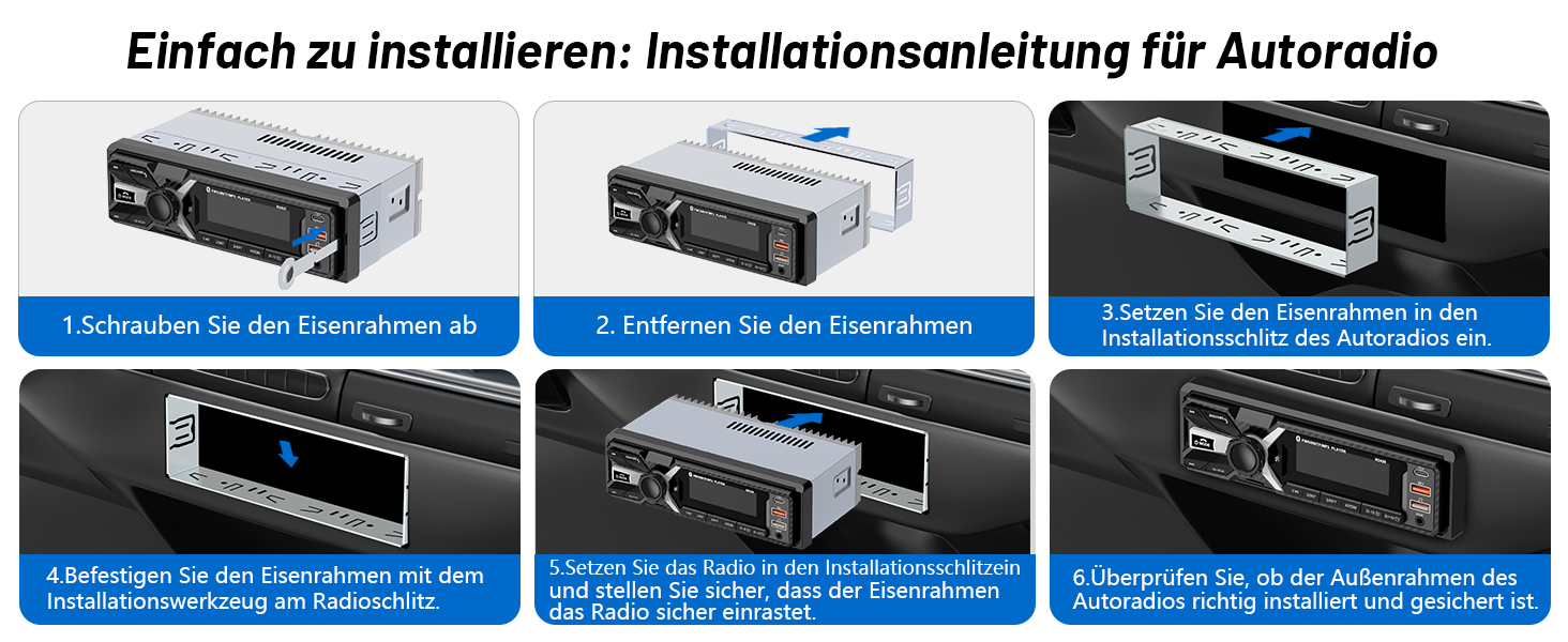 Автомагнітола Wistrue 1DIN з Bluetooth, FM/AM, USB/SD, AUX, MP3, Type-C, чорна