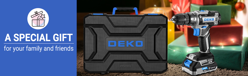 Набір інструментів DEKO 186 шт. з акумуляторною дрилем-шуруповертом 20V (блакитний) для дому та дрібного ремонту