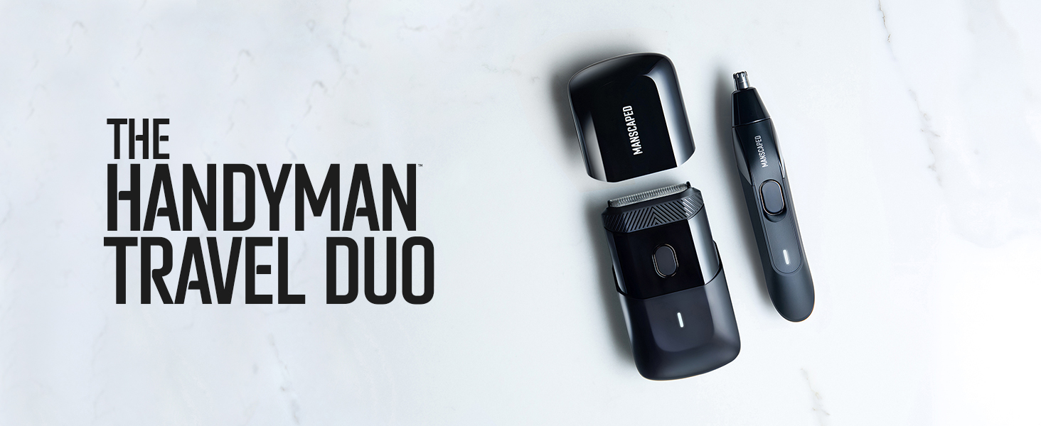 Набір для догляду за тілом MANSCAPED® The Handyman™ Travel Duo: тример для носа та вух Weed Whacker® 2.0 та компактний чоловічий тример для обличчя з вирівнювачем та фольгою