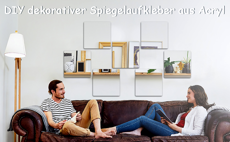 Самоклеючі дзеркальні наклейки Augshy (4 шт., 30x30 см) - гнучкі, акрилові, без рамки