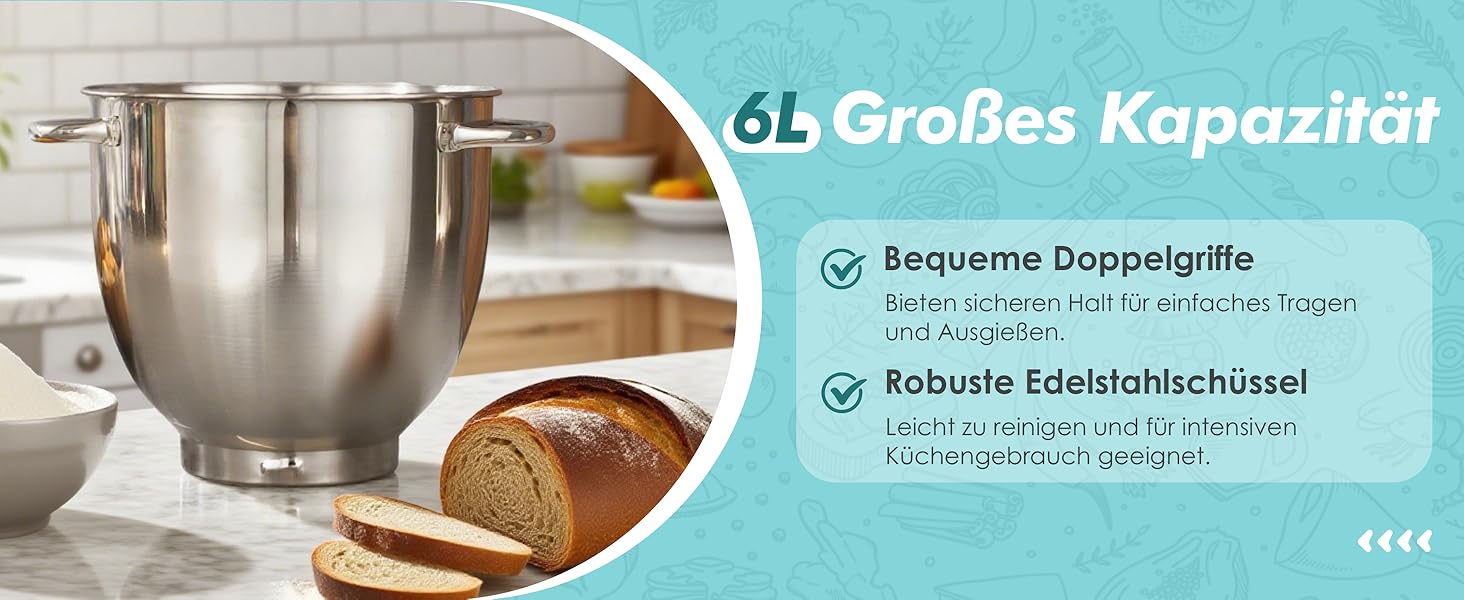 Кухонна машина Küchenmaster 6L, 1300W, з набором насадок (міксер, гак для тіста, вінчик), темно-зелений/синій