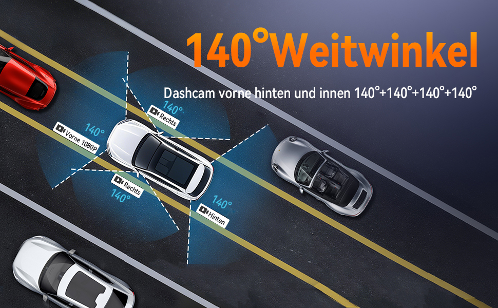 Двоканальна відеореєстратор (Dashcam) 2K+1080P з двома камерами, 64GB, IPS дисплей 3', 4x140° кут огляду, WDR, нічне бачення (8 IR-LED), G-сенсор, циклічна запис, додаток, режим паркування 24/7, чорний