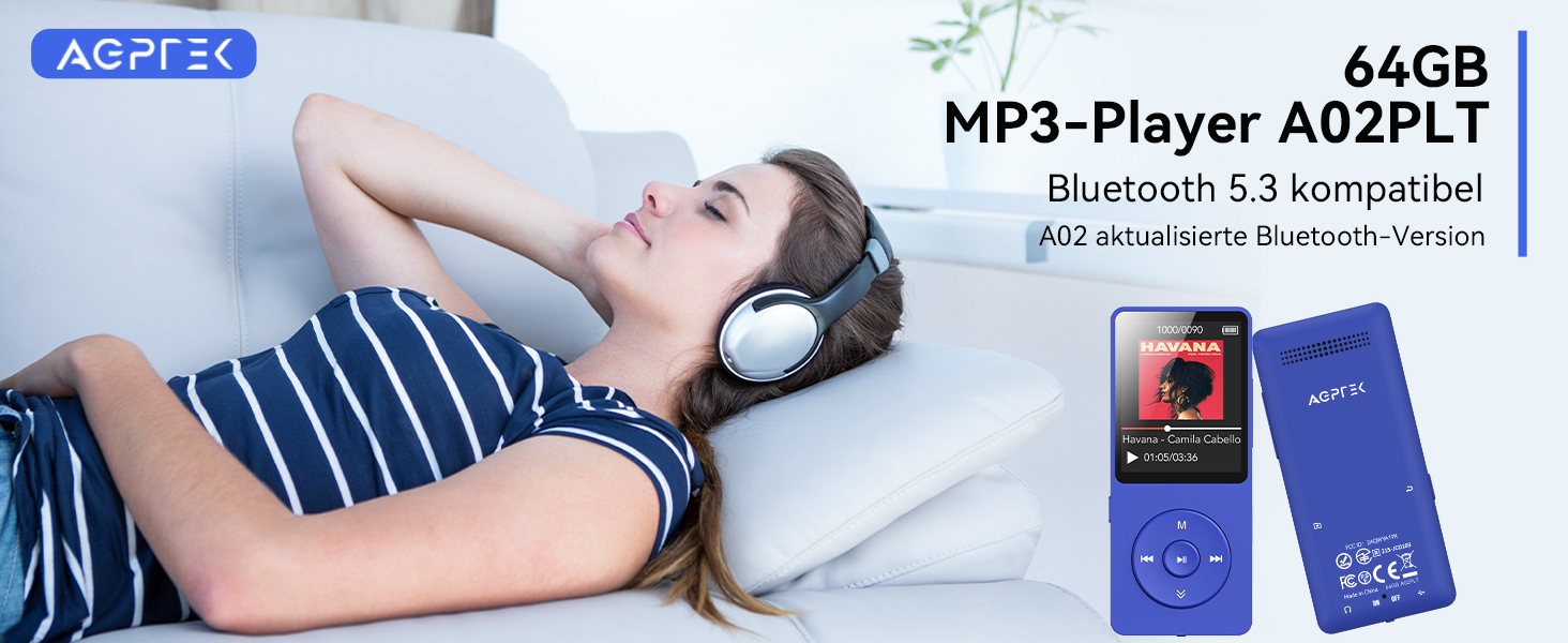 MP3 плеєр AGPTEK 32GB Bluetooth 5.3, 1.8