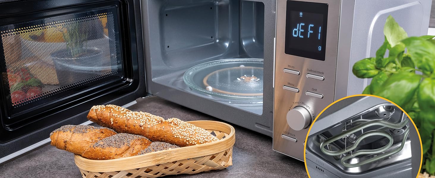 Мікрохвильова піч з грилем TZS First Austria 20L - 2-в-1, 700/800W, 8 програм, LED-дисплей, нержавіюча сталь, дитячий замок