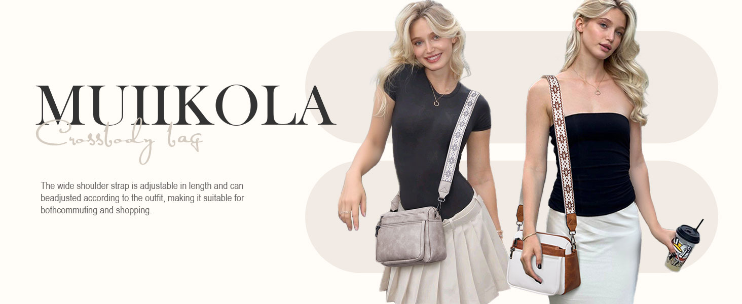 Сумка жіноча через плече MUIIKOLA середнього розміру, екошкіра бежево-сірого кольору, м'який широкий ремінь