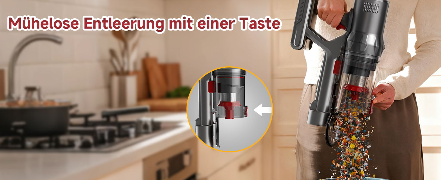 Акумуляторний пилосос Hearten 4-в-1 з LED дисплеєм та антизаплутувальною щіткою, керування одним дотиком, бездротовий пилосос з LED-підсвічуванням для шерсті тварин/килимів/твердих поверхонь (жовтий)