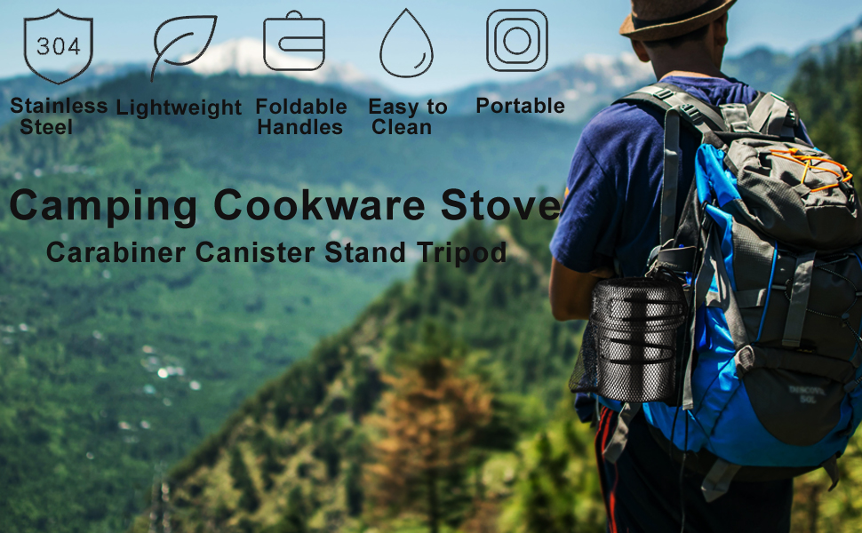Набір кухонного посуду для кемпінгу з нержавіючої сталі, набір для приготування їжі в походах, міні-плита для кемпінгу, походів, пікніків та трекінгу