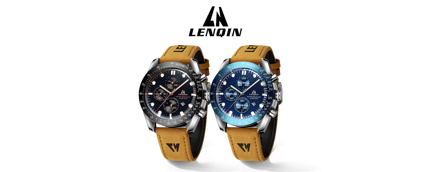 Годинник чоловічий LN LENQIN аналоговий кварцовий з датою, водостійкий 30M, модальний, повсякденний, коричневий, сріблястий, блакитний, без хронографа