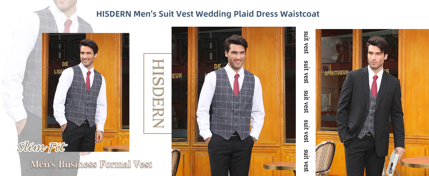 Жилет чоловічий HISDERN у клітинку, блакитний, для весілля та ділових зустрічей, бавовна