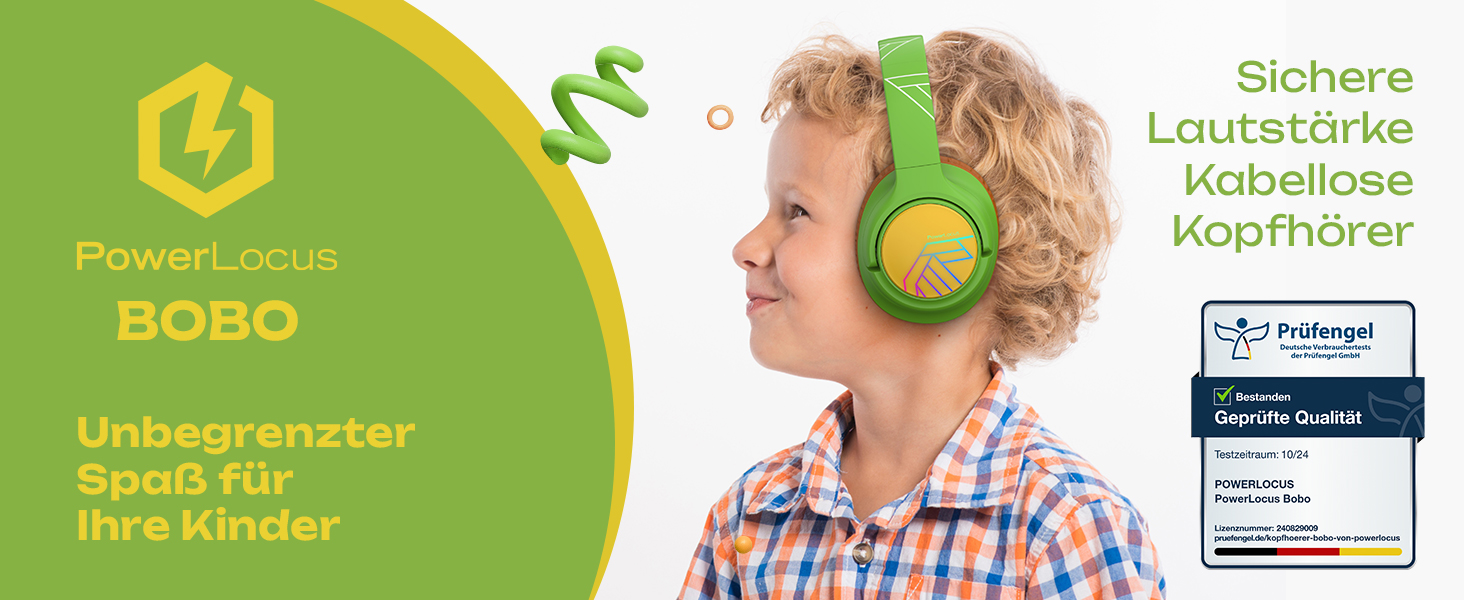 Дитячі навушники PowerLocus Bobo Bluetooth з LED-підсвічуванням та обмеженням гучності, Over-Ear, з мікрофоном для дітей, сумісні з телефоном/планшетом, для подорожей