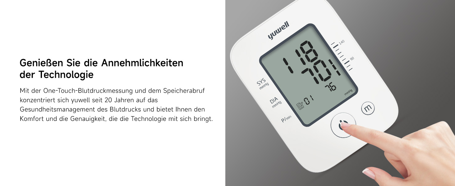 Тонометр Yuwell Ye660d з великою манжетою (22-45 см) для вимірювання артеріального тиску та пульсу, з функцією пам'яті та визначення аритмії