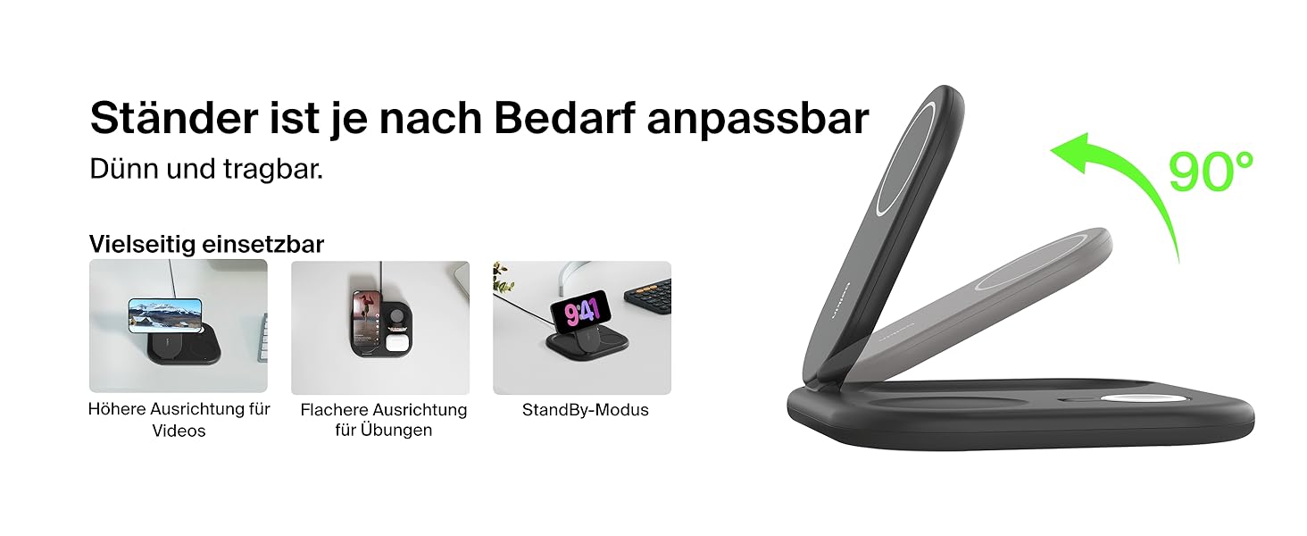 Зарядний пристрій Belkin BoostCharge 3-в-1 з підтримкою MagSafe Qi2, 15 Вт, складаний підставка для iPhone, Apple Watch, AirPods, з адаптером живлення – Чорний