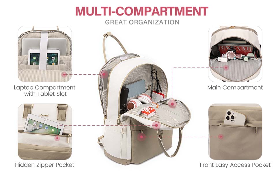 LOVEVOOK Рюкзак для жінок, 17 дюймів, рюкзак для школи, рюкзак для підліток з відділенням для ноутбука, водонепроникний рюкзак для подорожей, роботи, навчання, Khaki Beige, 17.3 дюймів