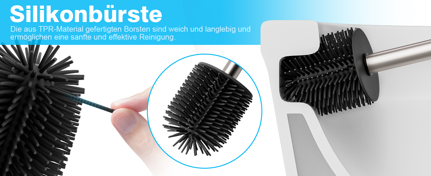 Набір для чищення унітазу FUNPALA з нержавіючої сталі та силікону, 2 насадки, ручка-тримач, сріблястий