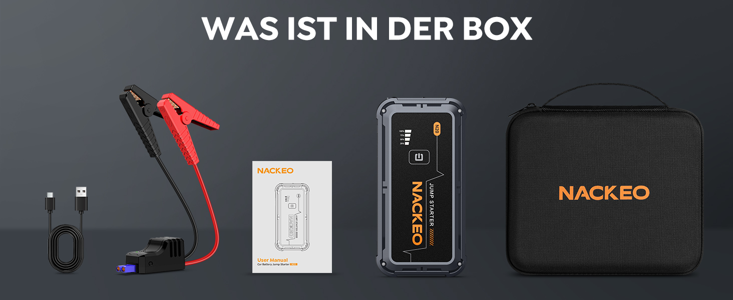 Powerbank Starthilfe 7000A: Зарядний пристрій для автомобіля, 12V, для бензинових та дизельних двигунів (до 10л), з кабелями та LED-ліхтариком, для авто, SUV, вантажівок, мотоциклів