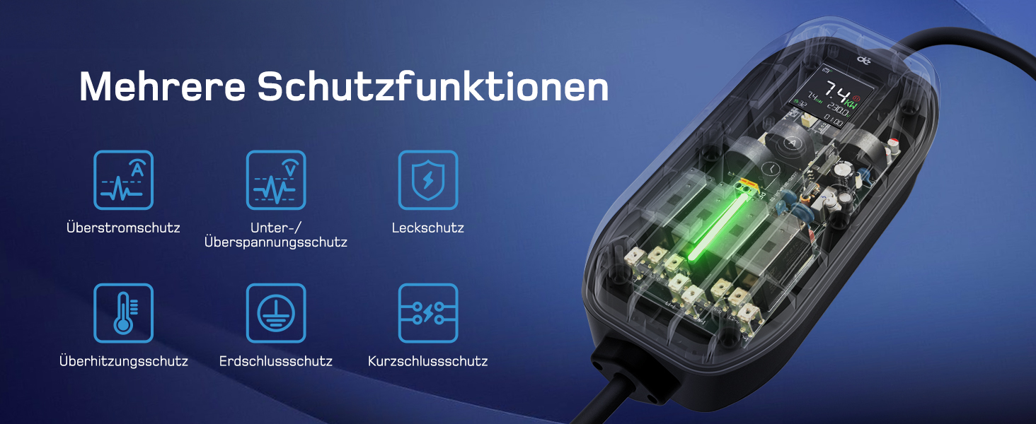 Мобільна зарядна станція (Wallbox) 11 кВт, 3-фазна, 7м, 6-16A з регульованою потужністю, кабель CEE 16A на Typ 2, для електромобілів Model Y/3, ID.3/4/5, MG4, EX30, e-up, e-tron, Zoe та інших EV (CEE 7 кВт, 15м)