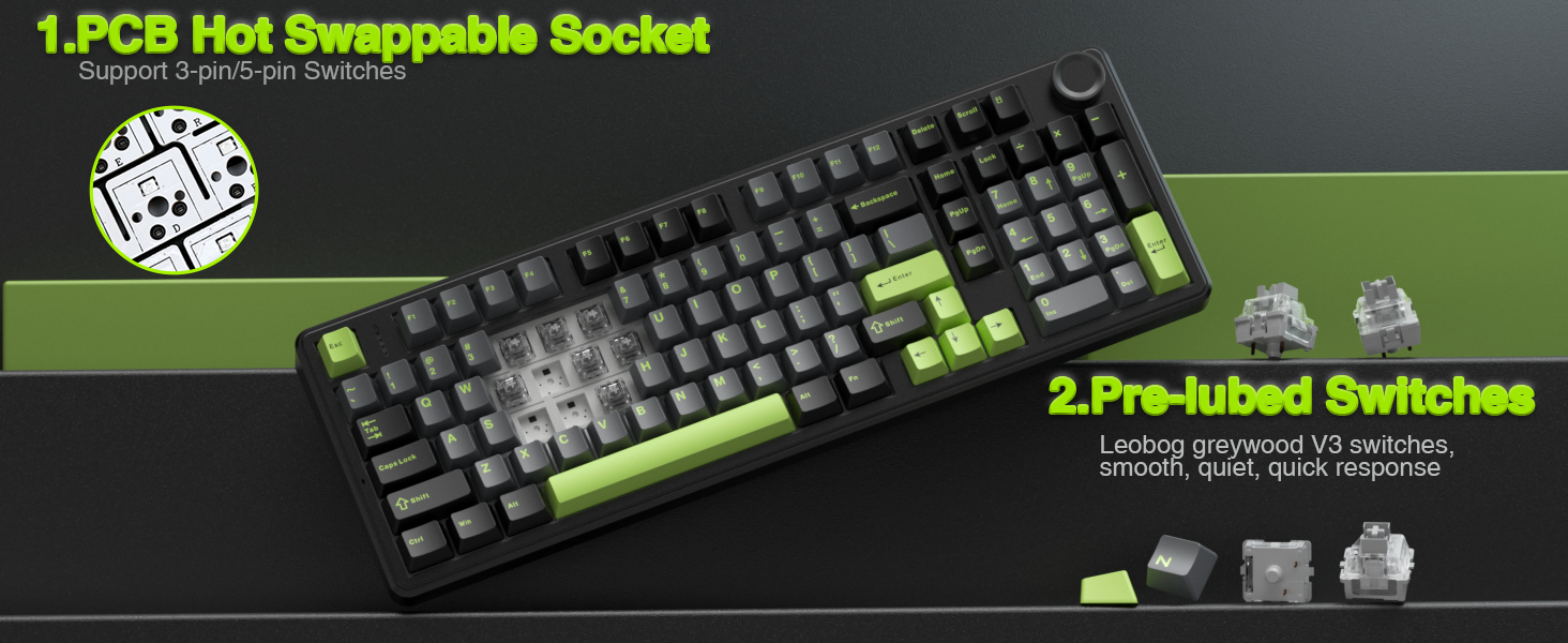 Механічна ігрова клавіатура AULA F99 Pro: RGB, Hot-swap, бездротовий 3-в-1, QWERTY, чорний градієнт