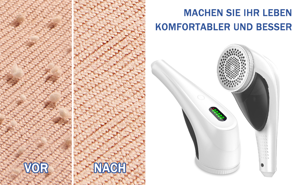 Електрична машинка для видалення катишків з LED-дисплеєм, USB-зарядкою, 2 рівнями висоти, 3 змінними лезами для різних тканин, біла, для дому