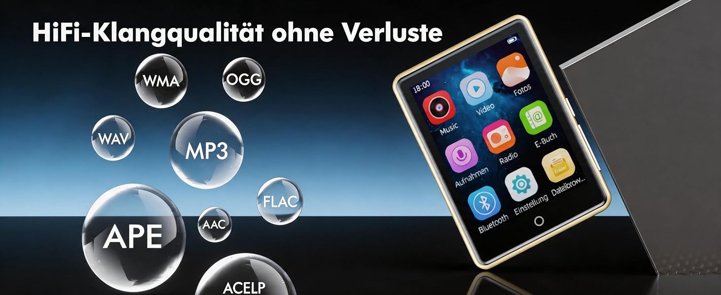 MP3-плеєр 32GB з Bluetooth 5.3 та динаміком, портативний Hi-Fi плеєр для дітей з 2.8-дюймовим сенсорним екраном, FM-радіо та диктофоном, підтримка TF-карт до 128GB (Золотий)